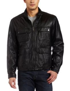 Michael Kors Mens Leather Jacket, Black, Medium at  Mens Clothing store