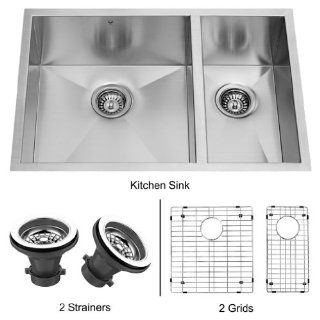VIGO VG2920BLK1 29 inch Undermount Stainless Steel Kitchen Sink, Two Grids and Two Strainers   Double Bowl Sinks  