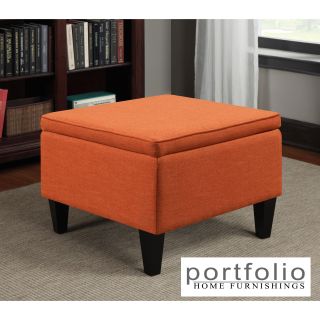 Portfolio Engle Orange Linen Table Storage Ottoman