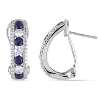 Lab Created Blue and White Sapphire Hoop Earrings in Sterling Silver