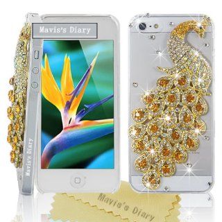 Mavis's Diary New 3d Handmade Bling Yellow Peacock Diamond Cover Case Hard Clear for Apple Iphone 5 5s with Soft Clean Cloth: Cell Phones & Accessories
