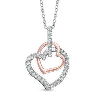 Lab Created White Sapphire Heart Pendant in Sterling Silver with 18K
