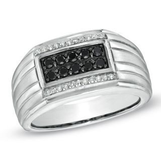 Mens Black Sapphire and 1/10 CT. T.W. Diamond Ring in 10K White Gold