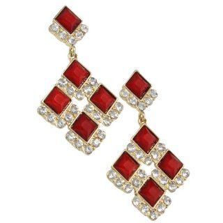 Heirloom Finds Classic Ruby Red Square Cut Crystal Dangle Earrings Long Red Earrings Jewelry