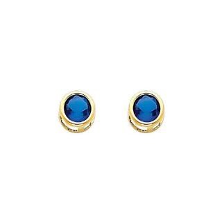 14K Yellow Gold 5mm Round Bezel Set September CZ Birthstone Stud Earrings for Baby and Children (Sapphire, Navy): The World Jewelry Center: Jewelry