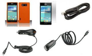 LG Optimus Showtime   Premium Accessory Kit   Orange Hard Cover Case + ATOM LED Keychain Light + Screen Protector + Wall Charger + Car Charger + Micro USB Cable Cell Phones & Accessories