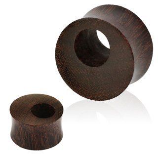 Organic Natural Tamarind Wood Double Flare Plugs with Offset Eyelet Tunnel   0G (8mm)   Sold as a Pair: Jewelry