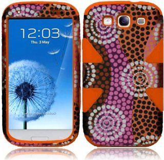 For Samsung Galaxy S3 i9300 i747 Dynamic Orange Silicone With Colorful Ethnic Wave Aztec Tribal Hard Impact Hybrid Fusion Tuff Double Layer Cover Case: Cell Phones & Accessories