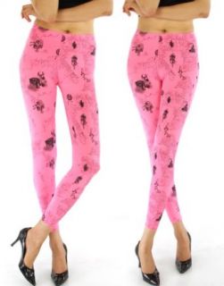 Fashion Chic pant Antique map print leggings pink L/XL PCS747 at  Womens Clothing store: