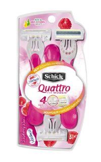 Schick Quattro for Women Disposable Razor with Raspberry Rain Scented Handle, 3 Count (Pack of 3): Health & Personal Care