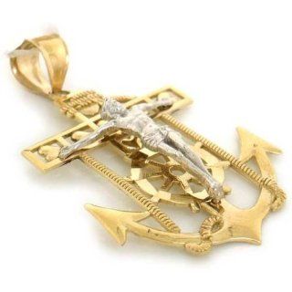 10k Two Tone Gold Jesus Crucifix Cross Anchor Charm: Jewelry