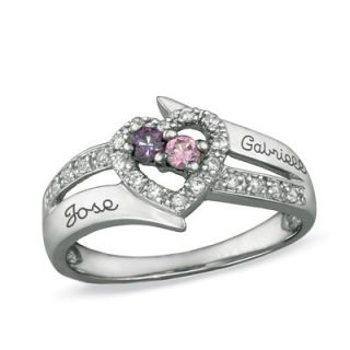 Sterling Silver Couples Birthstone Heart Ring with Cubic Zirconia