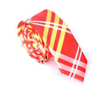 Skinny Tie Madness Mens Red and gold Plaid Skinny Tie
