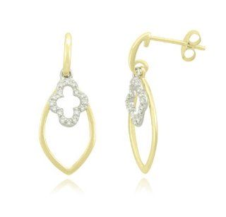 Yellow Gold Plated Sterling Silver Marquise Flower Diamond Earrings (1/10 cttw, I J Color, I2 I3 Clarity) Jewelry