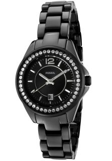 Fossil CE1054  Watches,Womens Riley White Crystal Black Dial Shiny Black Ceramic, Casual Fossil Quartz Watches