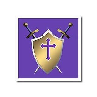 ht_40087_3 777images Designs Christian   Golden Shield with crossed swords and the Christian Cross and background in Royal Purple   Iron on Heat Transfers   10x10 Iron on Heat Transfer for White Material: Patio, Lawn & Garden