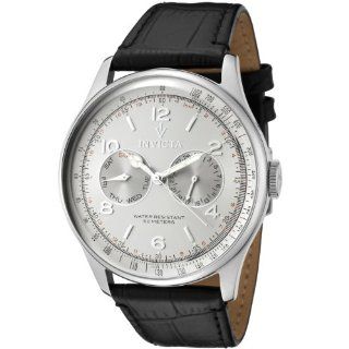 Invicta Men's 6749 Vintage Silver Dial Black Leather Watch: Invicta: Watches