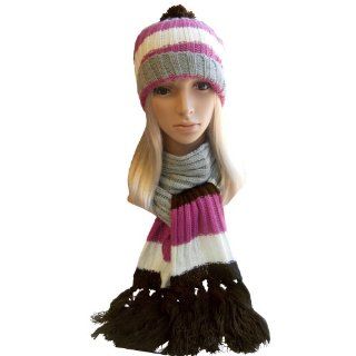Winter Hat, Scarf Set   Cable Knit Scarf, Slouch Beanie Hat for Women (Brown) Sports & Outdoors