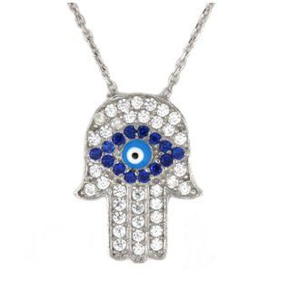 Large Sterling Silver & CZ Hamsa Evil Eye Necklace: Evil Eye Jewelry: Jewelry