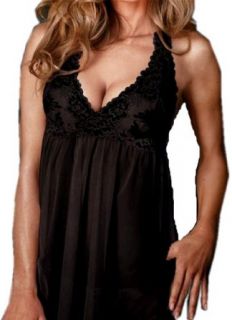 Tragarse Brand New Gauzy Lace Babydoll Sexy A line Low cut Lingerie SY064EV (Black) at  Womens Clothing store