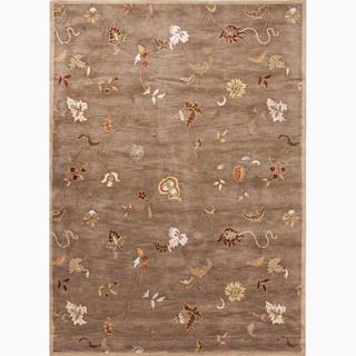 Hand made Floral Pattern Taupe/ Red Wool Rug (9x12)