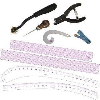 PGM Fashion Design Pattern Tools Set with Rulers, French Curve, Notcher, Awl, Tracing Wheels: