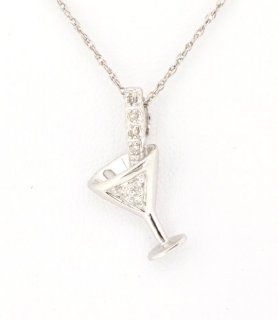 14K White Gold Diamond Martini Glass Charm: Italian Style Single Charms: Jewelry