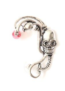 Sugar Skull Pierced Ear Cuff Metal Wrap Beaded Silver Tone CB11 Gothic Punk Earring Fashion Jewelry: Jewelry