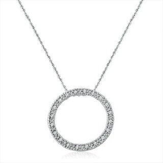 14k White Gold Diamond Circle Pendant (.10cttw 18" Necklace) Wood Gift Box Jewelry