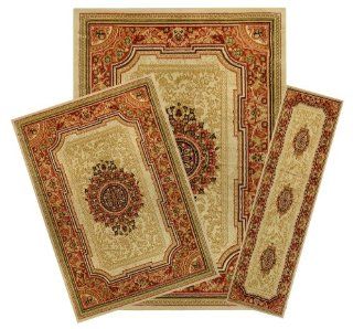 Shop 3 Piece Set Medallion Traditional Red Ivory Area Rug & Runner Ephesus Collection EPH4012 at the  Home Dcor Store
