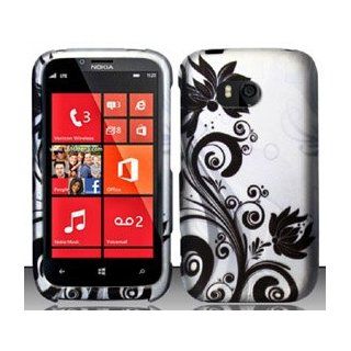 4 Items Combo For Nokia Lumia 822 (Verizon) Black Silver Vines Design Hard Case Snap On Protector Cover + Car Charger + Free Opening Tool + Free American Flag Pin Cell Phones & Accessories