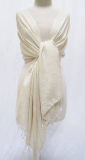 Jacquard Paisley Border Cashmere Silk Shawl Wrap Scarf Stole Pashmina Ivory at  Womens Clothing store