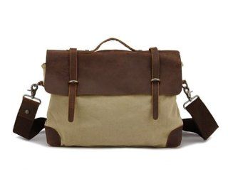 Kattee Men's Canvas Genuine Leather Messenger Bag, Leisure Laptop Briefcase Beige: Clothing