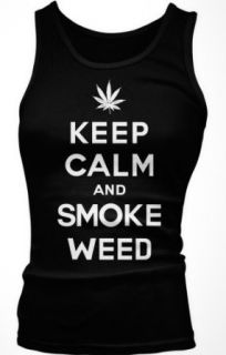 Keep Calm and Smoke Weed Junior's Tank Top, Funny Pot Smoking Keep Calm Marijuana Leaf Design Boy Beater: Clothing