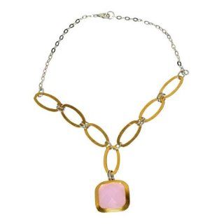 Sterling Silver Necklace Pendant Gold Plated Tow Tone Chain Rose Quartz Gemstone Jewelry: Jewelry