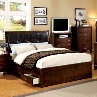 Queen Size Burke Brown Cherry Finish Bed Frame Set: Home & Kitchen