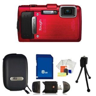 Olympus TG830 iHS Digital Camera (Red) Kit. Includes 8GB Memory Card, High Speed Memory Card Reader, Table Top Tripod, LCD Screen Protectors, Cleaning Kit & Camera Case  Digital Camera Batteries  Camera & Photo