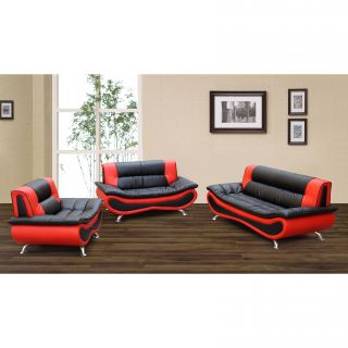 Christina Red/ Black 2 tone Bonded Leather Modern Sofa Set