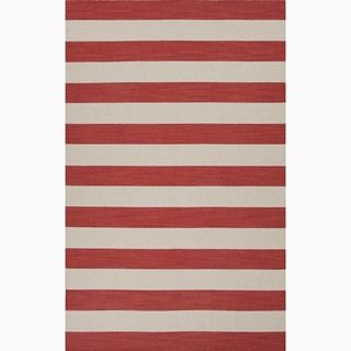Handmade Stripe Pattern Red/ Ivory Wool Rug (4 X 6)