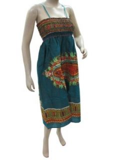 Sexy Bohemian Beach Dress Teal Blue Ethnic Print Spaghetti Sundress at  Womens Clothing store