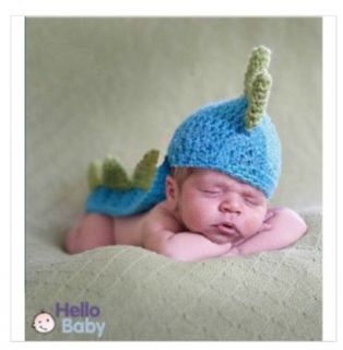 Baby Photography Prop Newborn Baby Blue Dragon Hat Handmade Crochet: Clothing