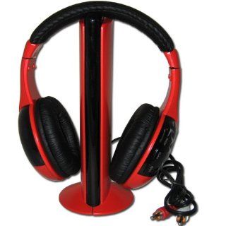 Wireless FM Stereo RS 864 863.5 864.5MHz Rf cordless Stereo Headphones For TV VCD CD PC MP3 MP4 DVD w/Transmitter with wonderful color [ Red Color ]: Electronics