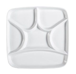 CAC China CMP SQ8 Divided Tray 8 1/2 Inch Super White Porcelain 6 Compartment Crown in Square Tray, Box of 24: Platters: Kitchen & Dining