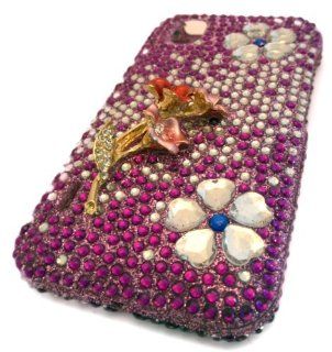 LG LS855 Marquee 3D Pink Blue Flower Ornament Bling Gem Jewel Sprint Case Skin Cover Protector: Cell Phones & Accessories