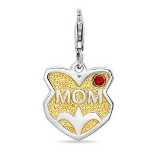 MOM Birthstone Heart Charm in 14K Two Tone Gold Plated Sterling