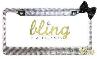 7 ROWS 880+ 3D BOW Ribbon Rhinestone License Plate Frame Bling Diamond Crystals Clear Black Silver : Automotive Electronic Security Products : Car Electronics
