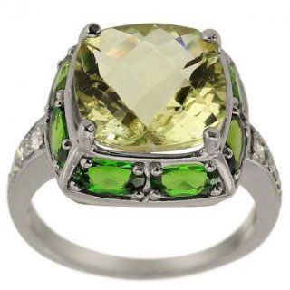 Amethyst Diamond Ring With 5.55ct Green Amethyst And 2.40ct Green Garnet With 0.25ct Fine White Diamond In solid Sterling Silver   5: Da'Carli: Jewelry