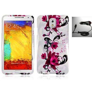 Samsung Galaxy Note 3 / Note III Bonus Package   Remarkable Elegant Artistic Design Snap On Hard Cover Protector Case + Bonus 1 Garnet House Auto Car Charger (Rose Pink Flower) Cell Phones & Accessories