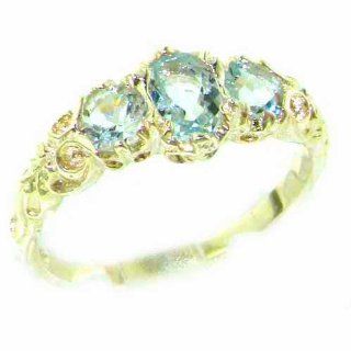 Ladies Solid 14K Yellow Gold Natural Aquamarine English Victorian Trilogy Ring   Finger Sizes 5 to 12 Available   Perfect Gift for Birthday, Christmas, Valentines Day, Mothers Day, Mom, Mother, Grandmother, Daughter, Graduation, Bridesmaid.: Jewelry
