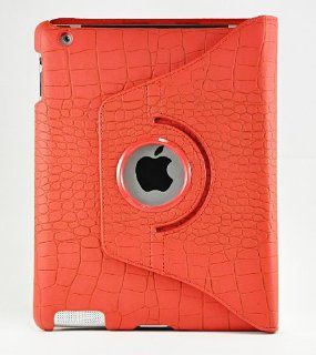 LiViTech(TM) Crocodile Alligator Premium Luxury Leather Design 360 Degrees Rotating Stand Cover for Apple iPad 2 (Red): Computers & Accessories